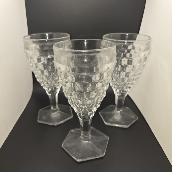 8 Fostoria American Water Tea Glasses Goblets Hexagon Footed Pedestal Crystal - Picture 4 of 9